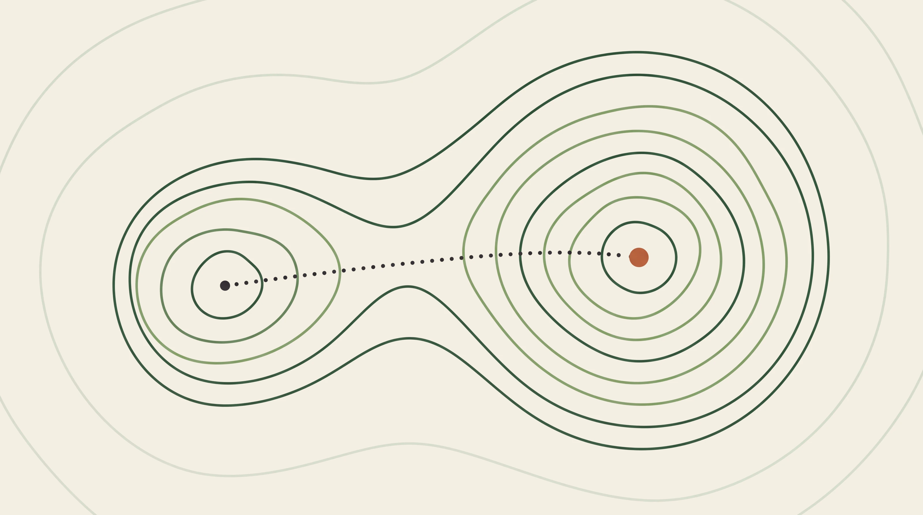 Topographic map illustration with a smaller and a larger peak in one massif joined by a dotted path, standing for the two seat types in ChatGPT Business pricing