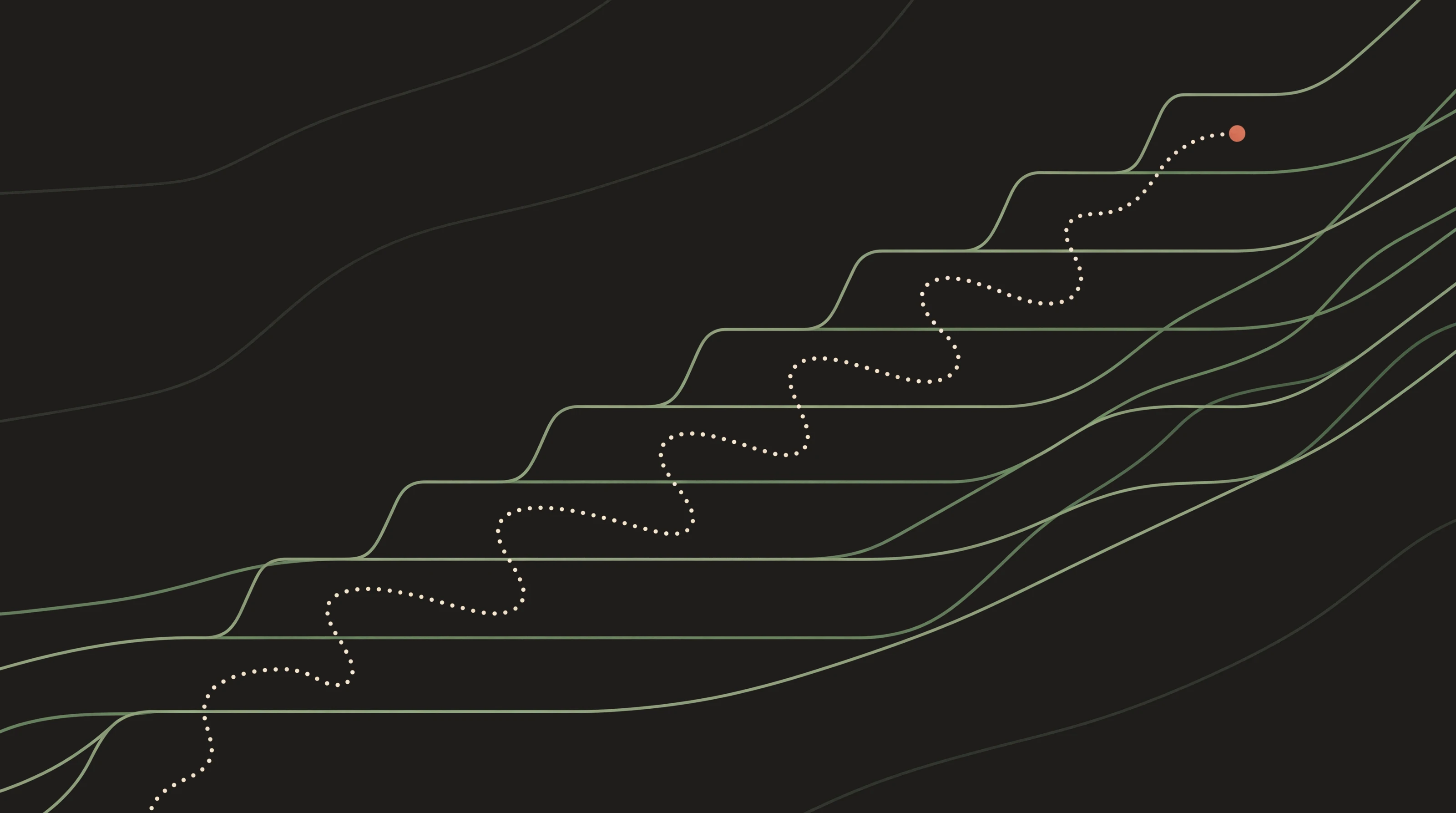 Topographic map illustration with rising terraces and a dotted path leading to a terracotta goal, illustrating ChatGPT pricing in 2026