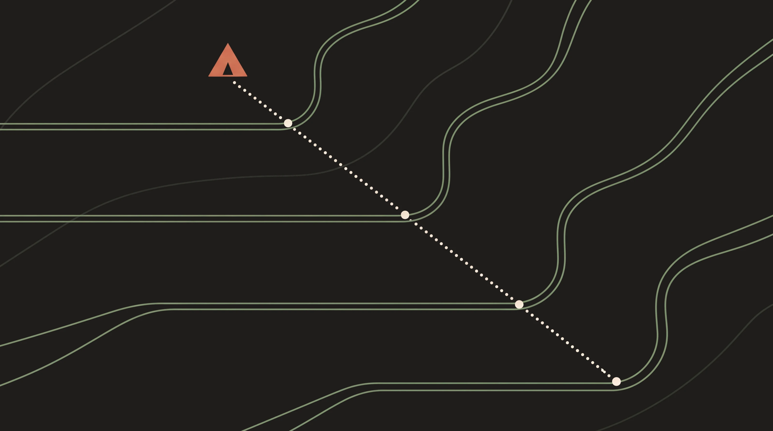 Contour map illustration with four terraces and a dotted path that climbs one step at a time to a tent, illustrating ChatGPT training for businesses