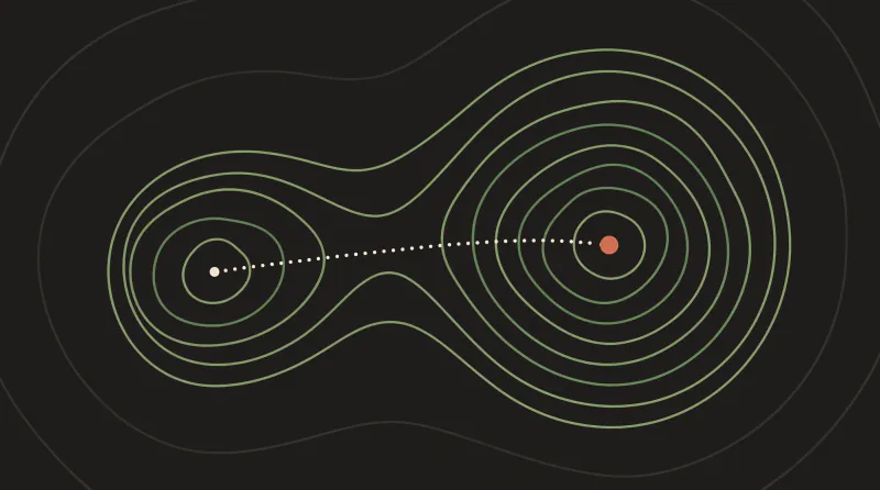 Topographic map illustration with a smaller and a larger peak in one massif joined by a dotted path, standing for the two seat types in ChatGPT Business pricing