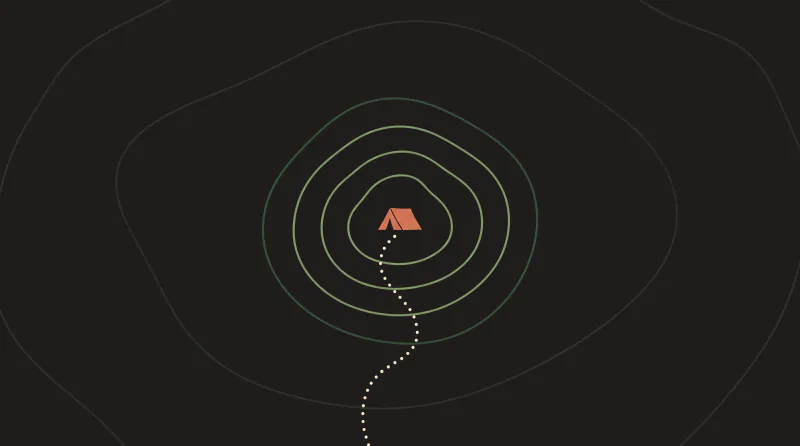 Topographic map graphic with a low hill, wide soft contours around it and a small tent on the summit, guide to Claude for nonprofit organisations