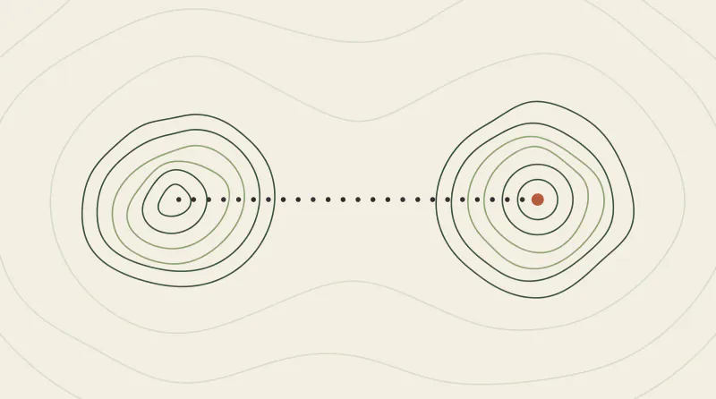 Topographic map graphic with two peaks joined by a straight dotted path, a symbol of American AI tools meeting GDPR in Europe