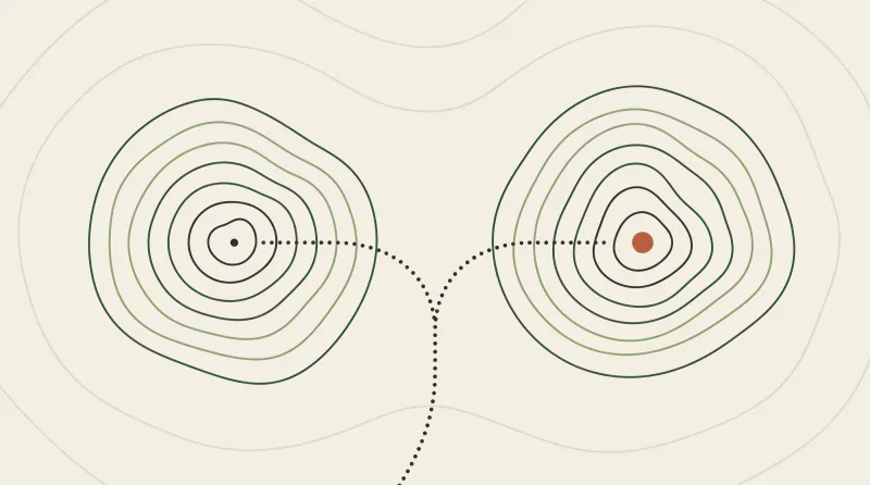 Topographic map graphic with two equal mountains side by side and a path that forks towards both with the goal on the right, Claude compared with ChatGPT