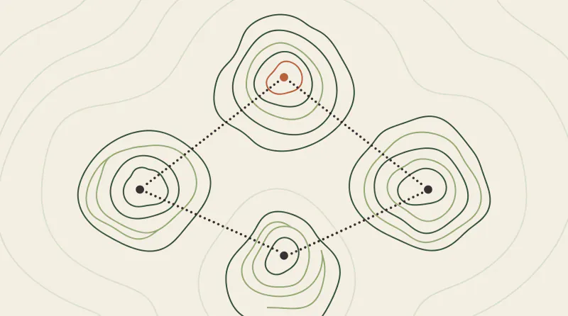 Topographic map graphic with three mountains in a triangle joined by paths and the goal on the top one, GDPR guide for using Claude
