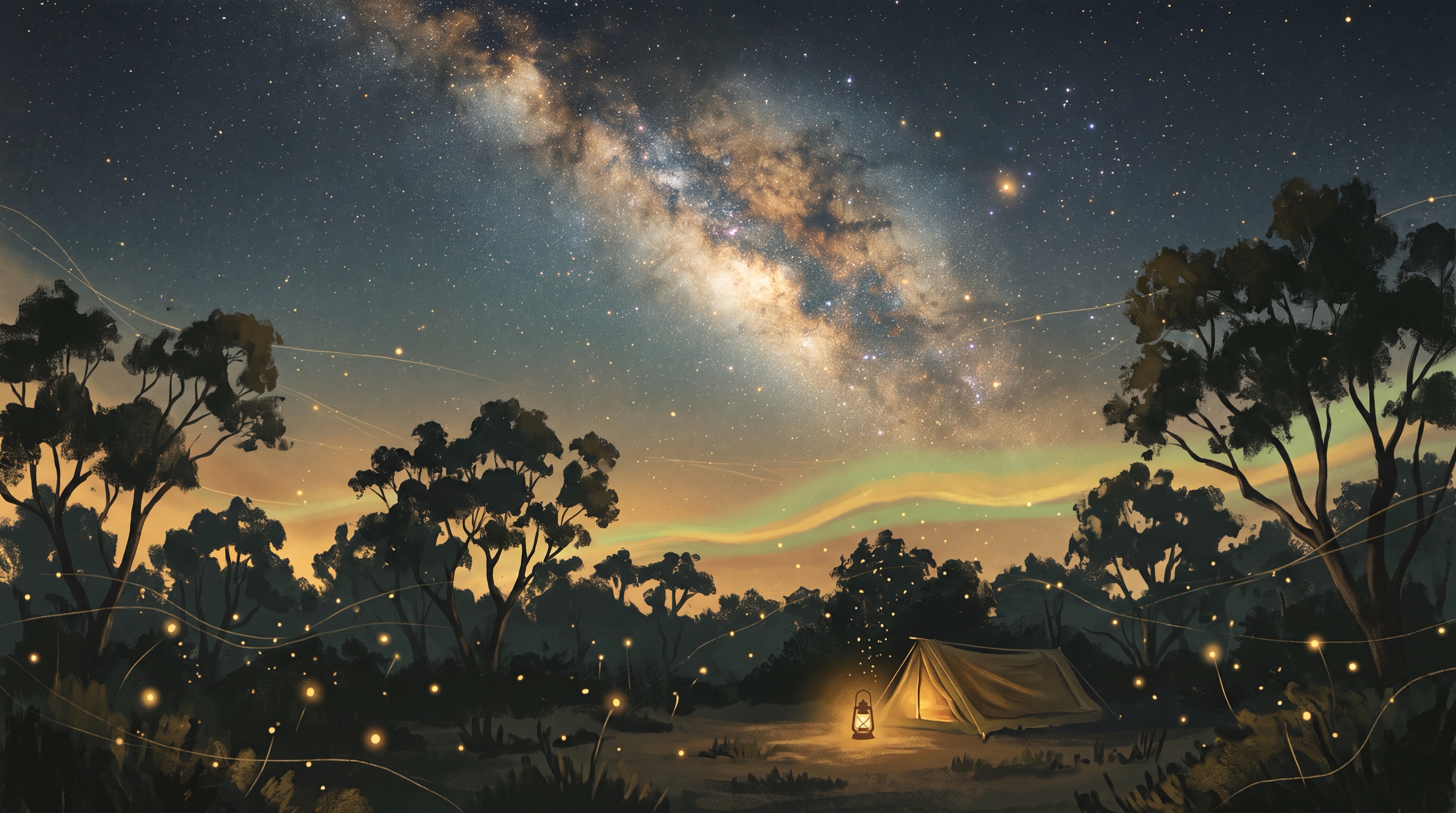 Editorial illustration of a desk where Claude Fable 5 works autonomously through the night