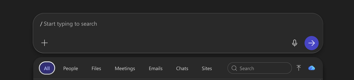 The slash command in Copilot with filters for people, files, meetings and emails